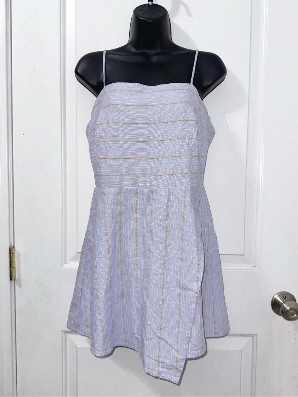 Altar'd State Light Blue Striped Mixed Stripe Skort Romper, size Large